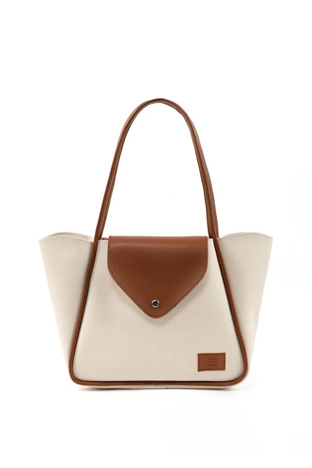 Large Faux Leather Snap Closure Tote Bag Single Compartment Hand Arm And Shoulder Bag