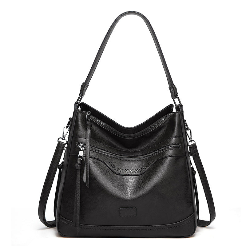 Soft Leather Women's Tote Vintage Multi-pocket Shoulder Bag