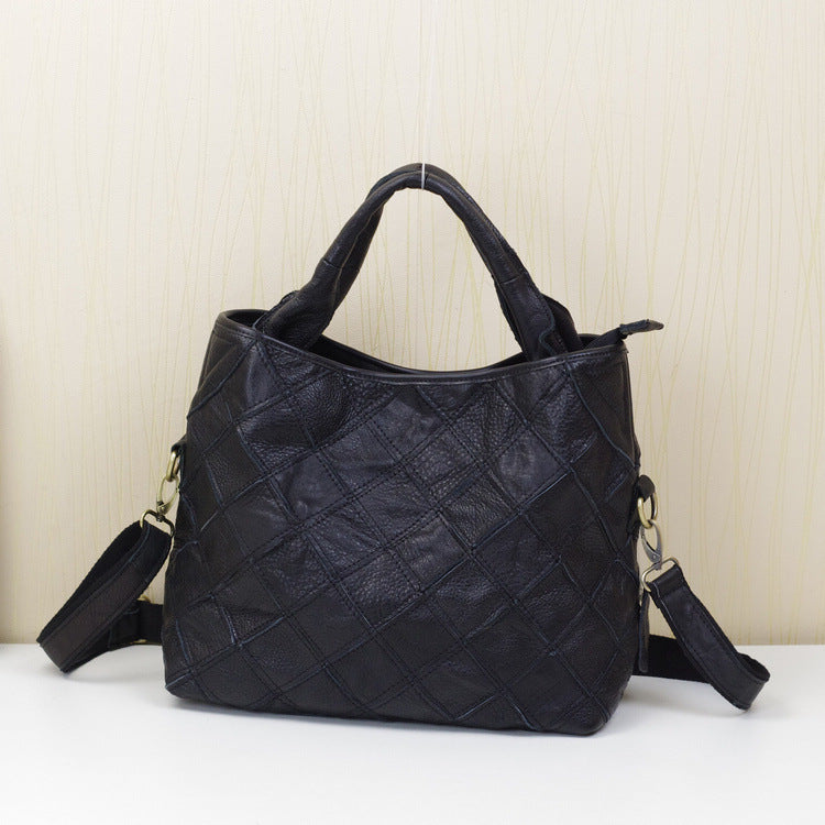 Genuine Leather Women's Casual Patchwork Geometric Female Handbag Fashion Colorful Random Spliced Shoulder Tote Bag