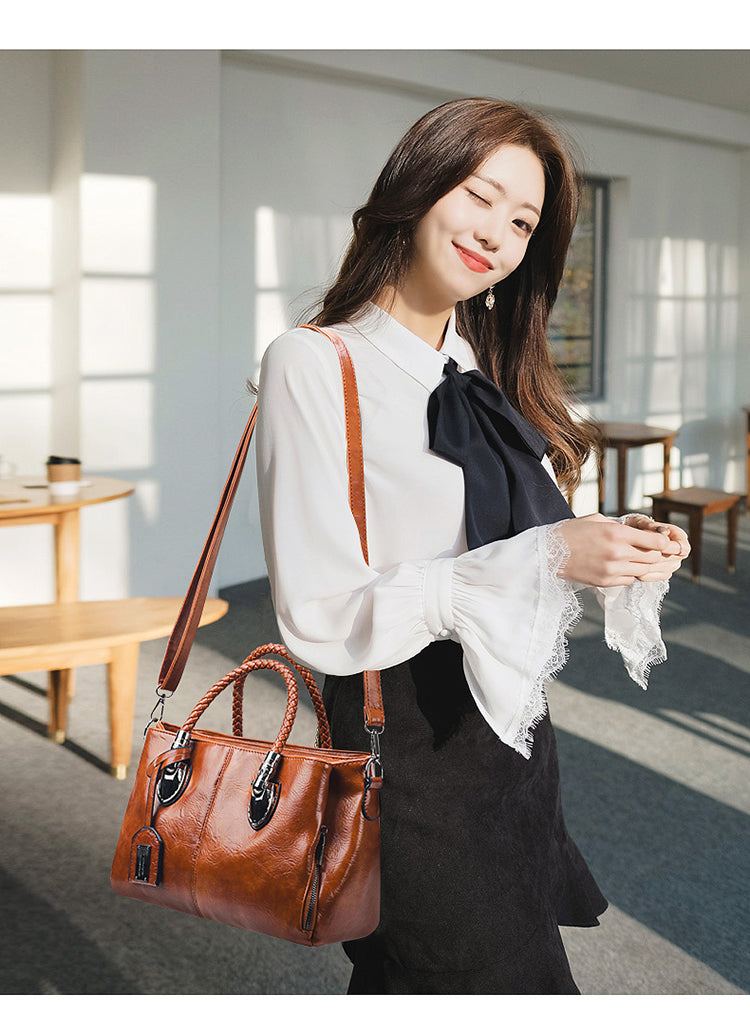 European And American Boston Soft Leather Tote Bag