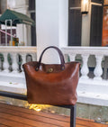 Vintage Full-Grain Vegetable-Tanned Leather Tote Bag