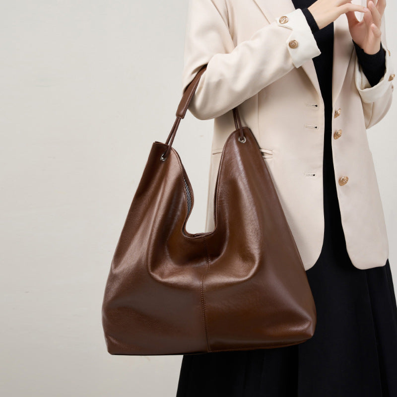 Vegetable Tanning Leather Popular Large-capacity Textured Tote Bag
