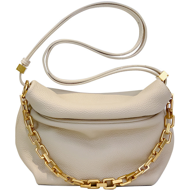 Leather Folds Clouds Bag Chain Shoulder Cowhide Crossbody Bag