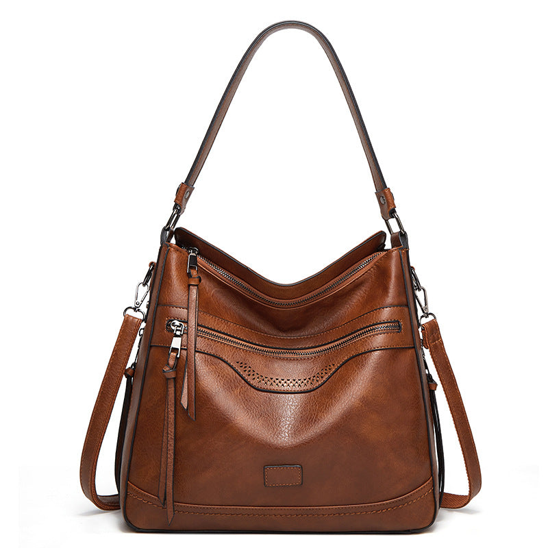 Soft Leather Women's Tote Vintage Multi-pocket Shoulder Bag