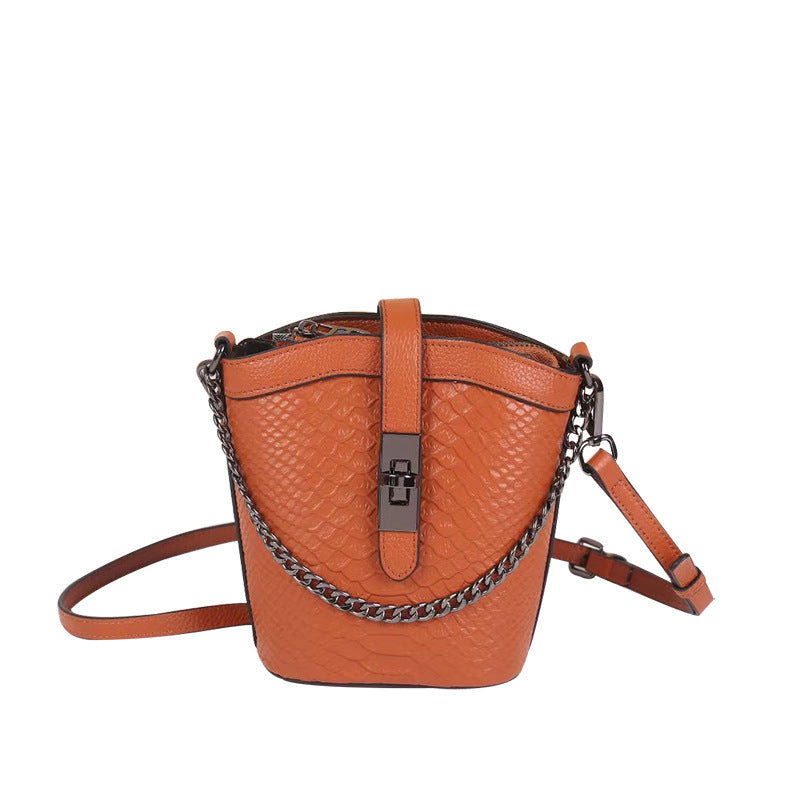 Chain Bucket Bag Top Layer Leather Crossbody Shoulder Bag
