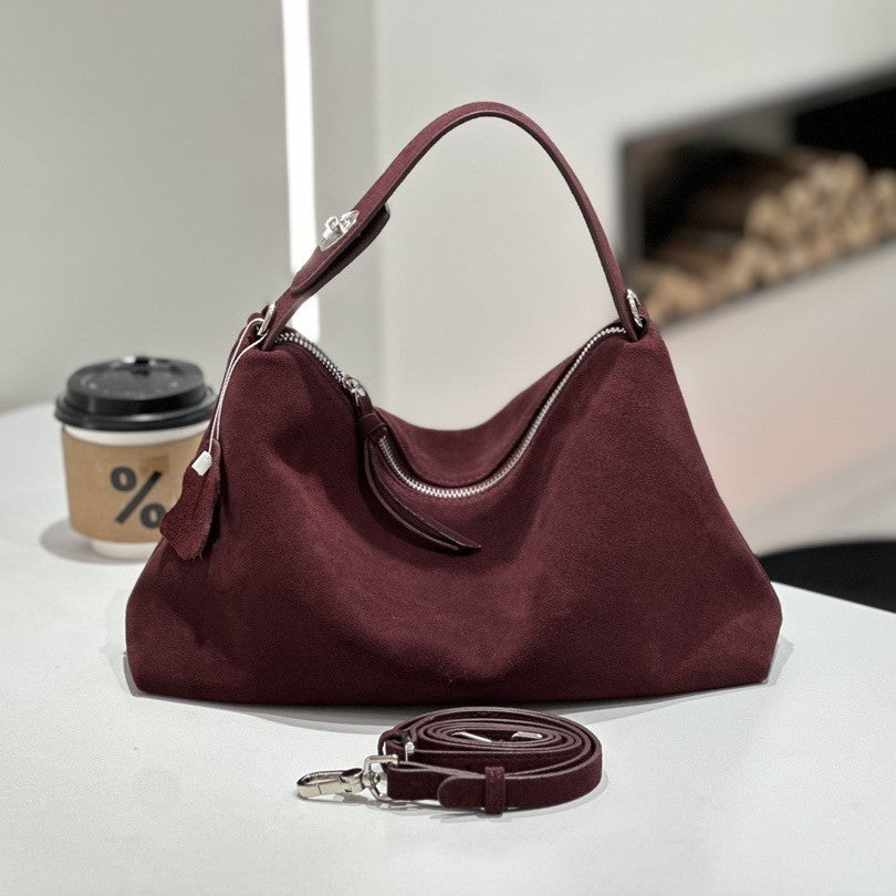 Womens Leather Handbag Premium Matte Suede Cowhide Tote Crossbody Bag