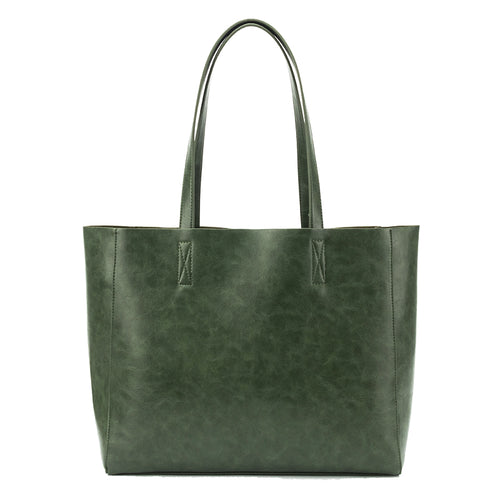 Dark Green Tote Oil Wax Soft Leather Women's Bag Retro Art