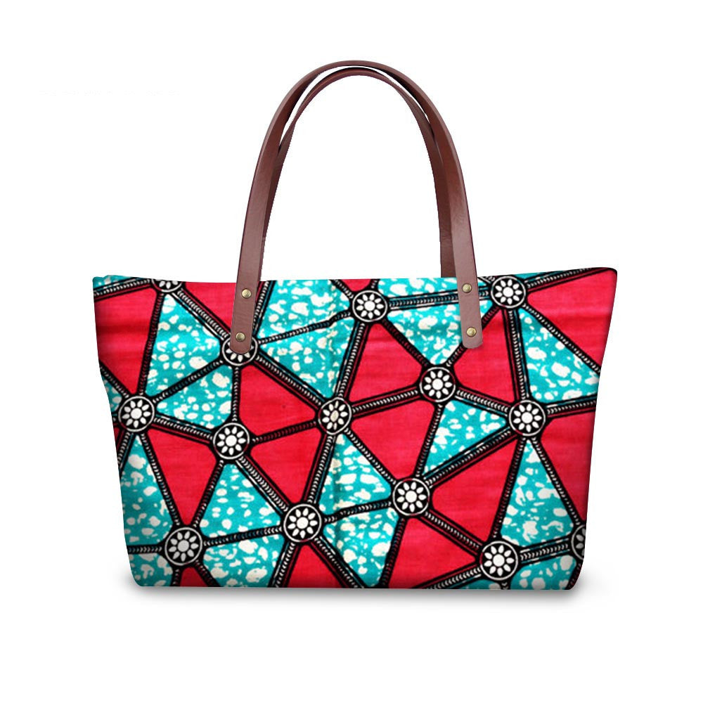 Tote bag with geometric pattern on a white background