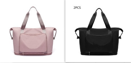 Pink and black bags side by side on a white background