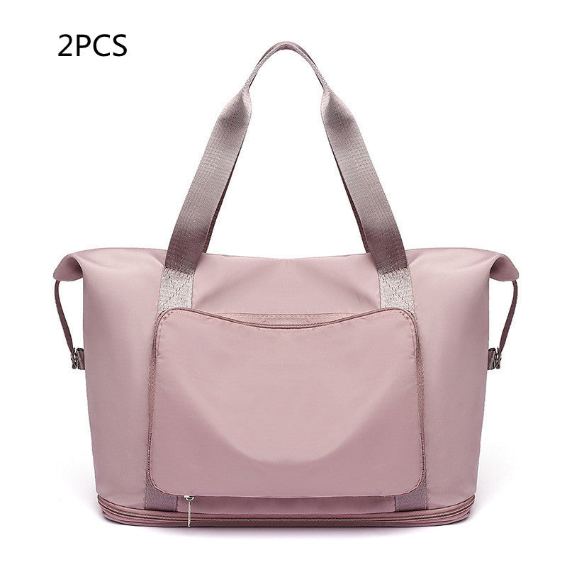 Pink tote bag with a front pocket on a white background