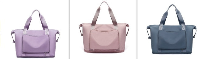 Three bags in different colors on a white background
