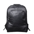 Black leather backpack on a white background