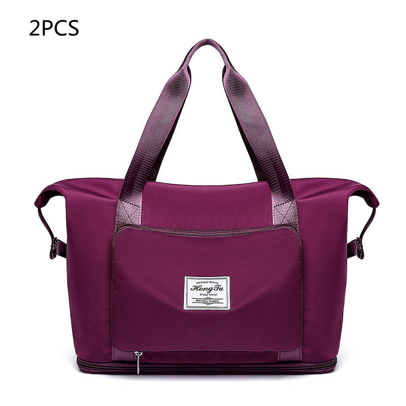 Purple bag with a visible brand label on a white background