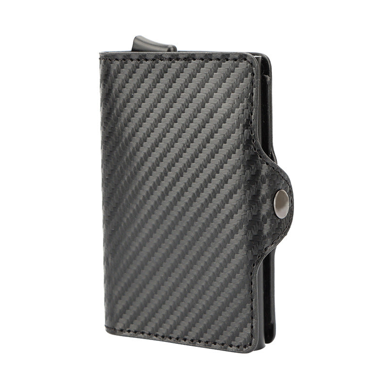 Carbon fiber patterned wallet on a white background