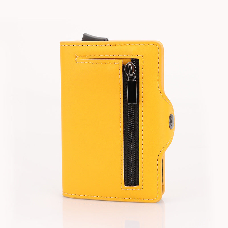 Yellow wallet with a zipper on a white background