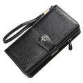 Black wallet with a strap on a white background