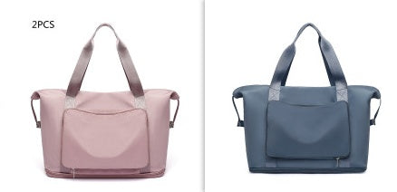 Two bags, one pink and one blue, on a white background.