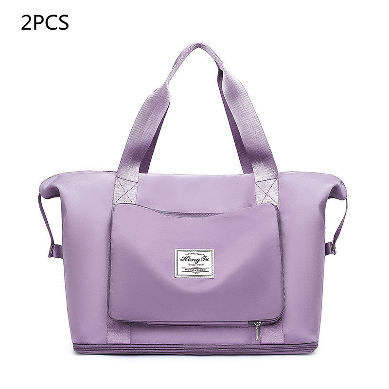 Purple bag with a visible brand logo on a white background