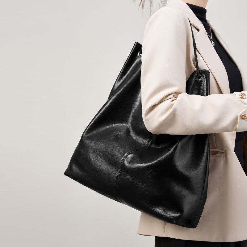 Vegetable Tanning Leather Popular Large-capacity Textured Tote Bag
